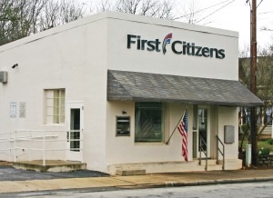 Rocky Nimmons/Courier The First Citizens Bank on Main Street in Six Mile will be closing its doors for good on April 26.