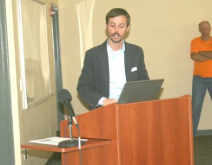  Alta Planning and Design representative Blake Sandersdiscusses the plans for the proposed Doodle Trail between Pickens and Easley at a community meeting last week in Easley.  Ben Robinson/Courier 