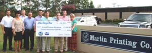 United Christian Ministries Blue Ridge Security employee Dusty Reeves and Blue Ridge Electric Co-op employees Michelle Watson and Alan Blackmon, recently presented a Blue Ridge Fest check in the amount of $13,000 to Executive Director, Teresa Nash, of United Christian Ministries. Also on hand for the presentation were Fest corporate sponsors, Wilburn Snyder of Sunset Vegetation Management, Will Ragsdale, Bill Ragsdale, Marc Ragsdale and Craig Ragsdale of Martin Printing Company, Inc. 