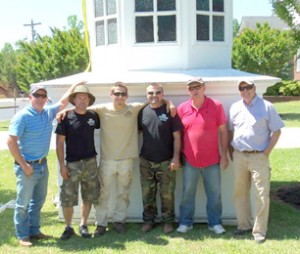 The Gap Hill Church of God steeple could not have been reconditioned if not for the many volunteers who helped. Pictured here are some of the church members who volunteered their time for the project — from left, Eddie Durham, Stacy Bingham, Michelle Johnston, Johnny Robinson, Rick Masters and Billy Grant.