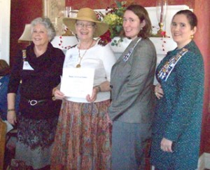 Dr. Nora Rooche Field was honored by the Wizard of Tamassee Chapter of the National Society Daughters of the American Revolution. Pictured are Peg Stutsman, Field, Dr. Rooksie Noorai and Mari Noorai.