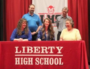 Amber Ayers recently signed her national letter of intent to participate in track and field at Southern Wesleyan University. Pictured are Ken Ayers, Bobby Carver, Vicky Ayers, Amber Ayers and Shirley Carver.