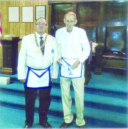 At a recent communication of Keowee Lodge No. 79 A.F.M., well-known Pickens resident Don Grant was honored by the Grand Lodge of South Carolina for having attained 50 years membership. Pictured above are Dwight Yates, district Deputy Grand Master of Liberty, and Grant, a past Master.