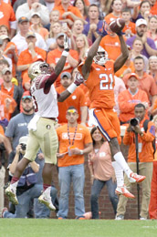 Rex Brown/Courtesy The Journal Clemson’s Adrian Baker goes up to make an interception in the first quarter of Saturday’s game against Florida State.