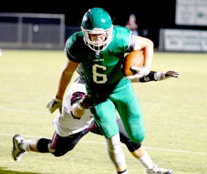 Kerry Gilstrap/Courier Easley running back Will Drawdy, seen here during the Green Wave’s loss against Westside last month, found the going tough against Hillcrest on Friday night in Simpsonville.