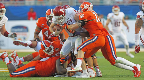 Rex Brown/Courtesy The Journal Clemson senior receiver Charone Peake celebrates after making a catch against Oklahoma.