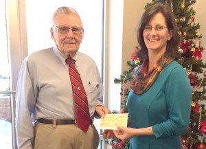 R.A. Gibson of the Fraternal Order of Police – Foothills Lodge No. 9 presents a $500 donation to Meta Bowers, executive director of Pickens County Meals on Wheels.