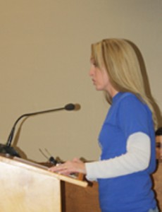 Rocky Nimmons/Courier Hagood Elementary School PTO president Rebecca Newman speaks to the Pickens County School Board on Monday night.
