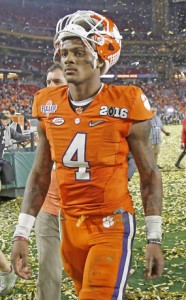 Rex Brown/Courtesy The Journal Clemson quarterback Deshaun Watson walks off the field following the Tigers’ 45-40 loss to Alabama in the College Football Playoff national championship game in Glendale, Ariz., on Monday night.