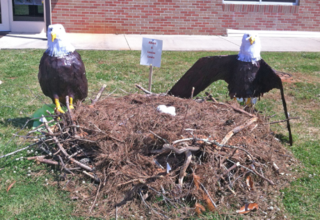 Jason Evans/Courier Albert and Louise Lewis live on as the namesakes for these eagles behind A.R. Lewis Elementary School. Students created the eagles, their eggs and their nest. 