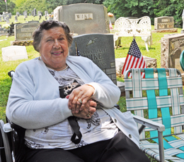 Grace Moody Cloer at cemetery across from birth place