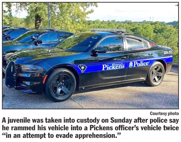 Juvenile rams into Pickens police vehicle
